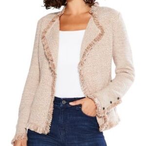 NIC+ZOE Cream Frayed Trim Cardigan Sweater jacket